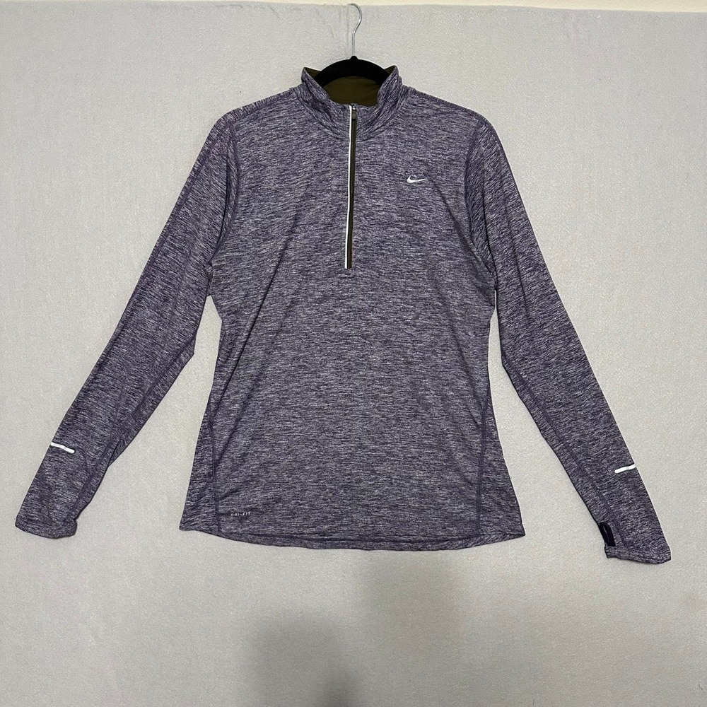 Nike Running Dri-FIT Quarter Zip Pullover Purple Heather Space Dye Womens Large